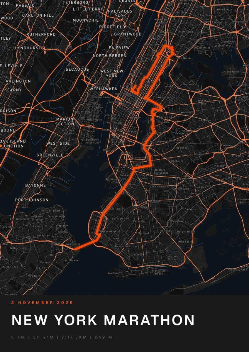 New York Marathon route print